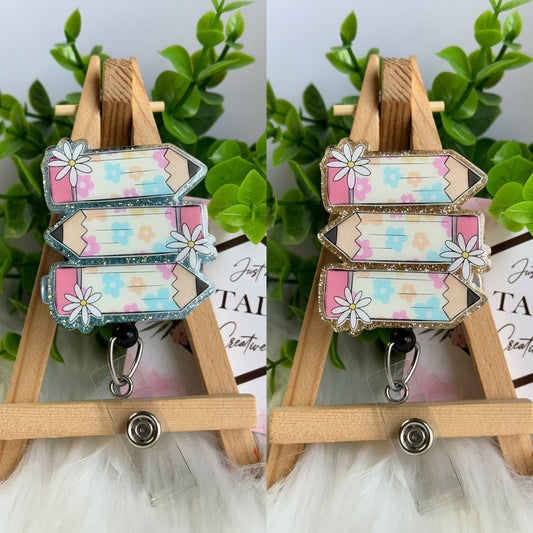 Pastel Floral Pencil Glittered Interchangeable Topper
