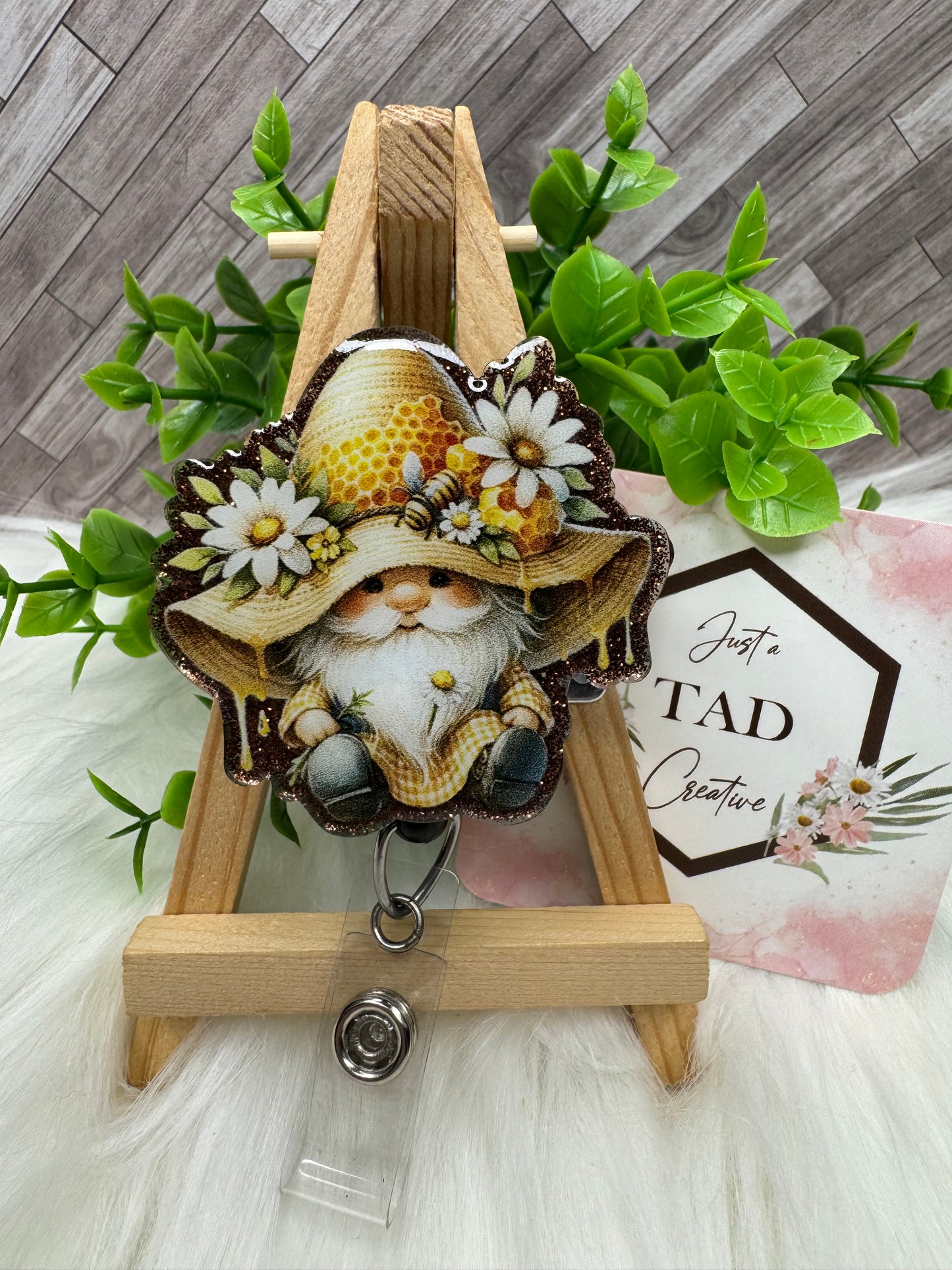 Sunflower Gnome Interchangeable Badge Reel Topper