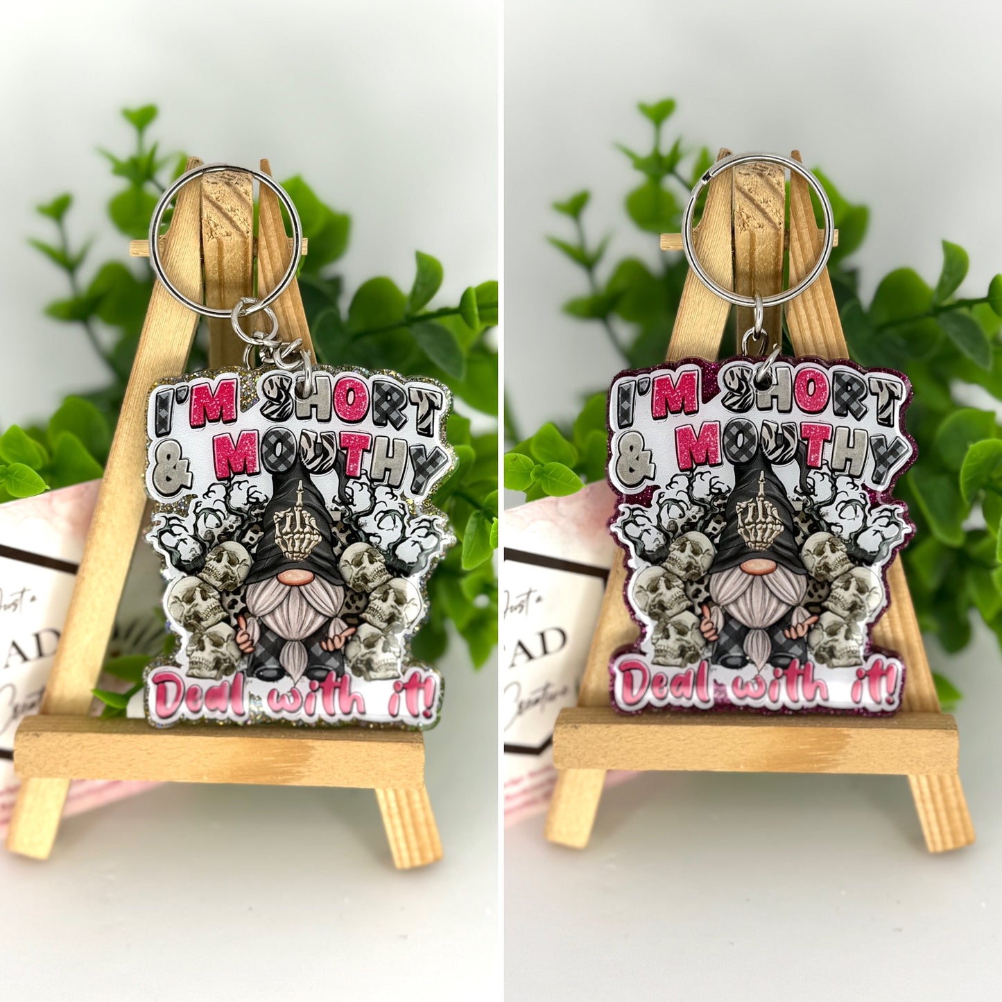 Short & Mouthy Gnome Adult Glittered Keychain / Bag Tag