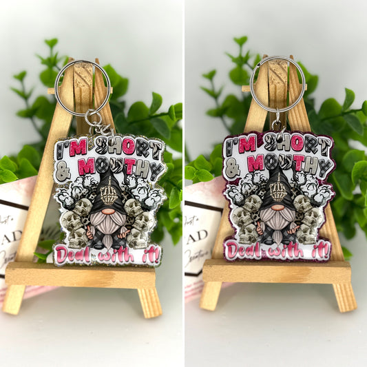 Short & Mouthy Gnome Adult Glittered Keychain / Bag Tag