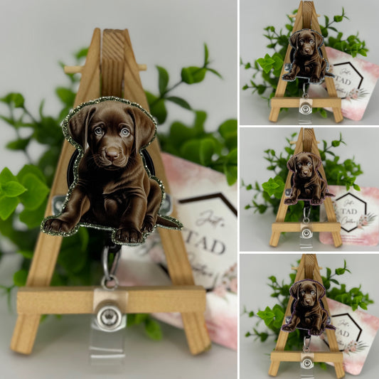 Chocolate Labrador Puppy Interchangeable Badge Reel Topper
