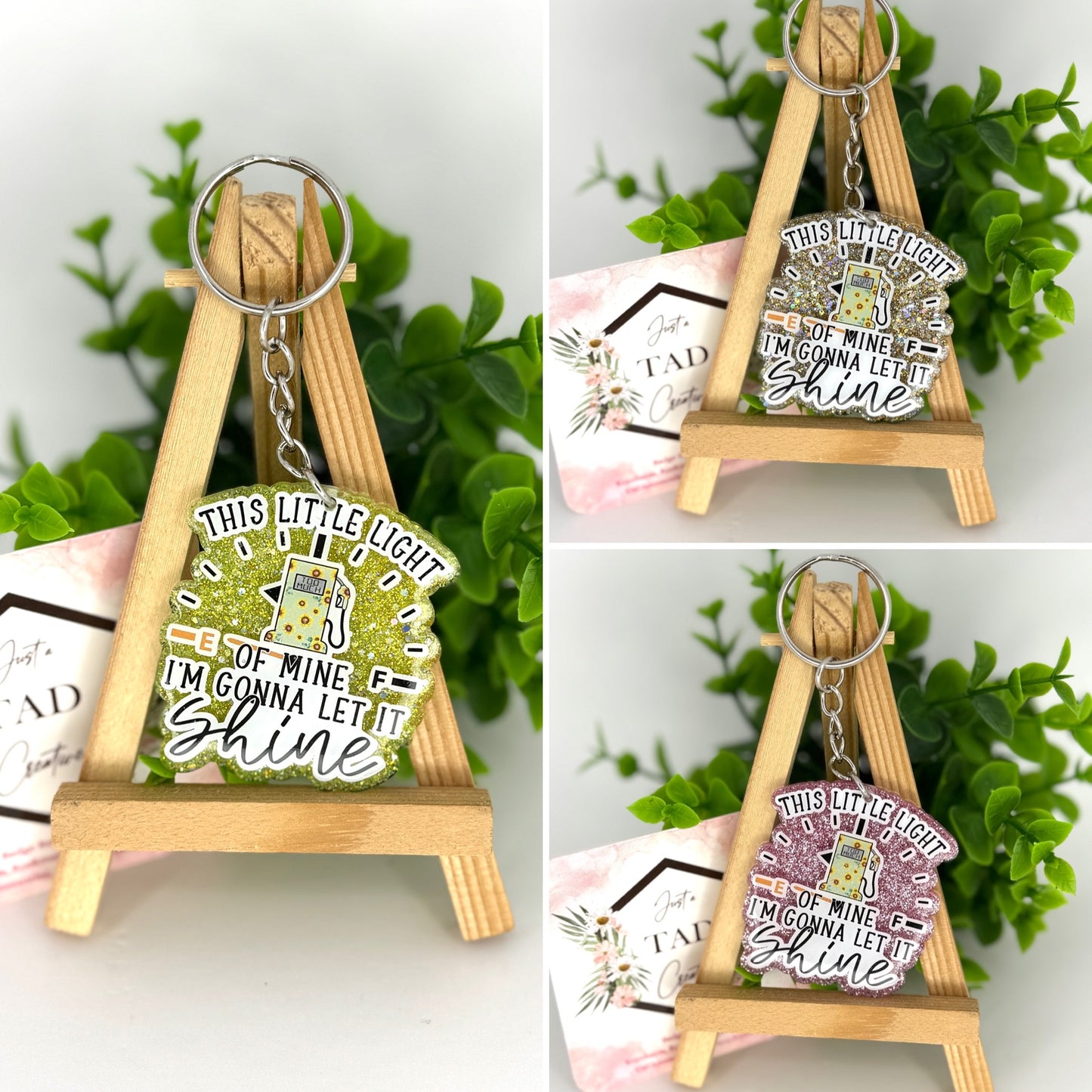 Gas Light Humorous Glittered Keychain / Bag Tag