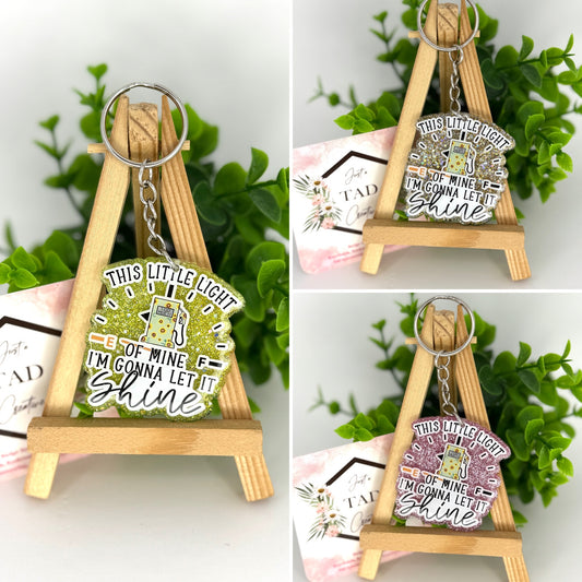 Gas Light Humorous Glittered Keychain / Bag Tag