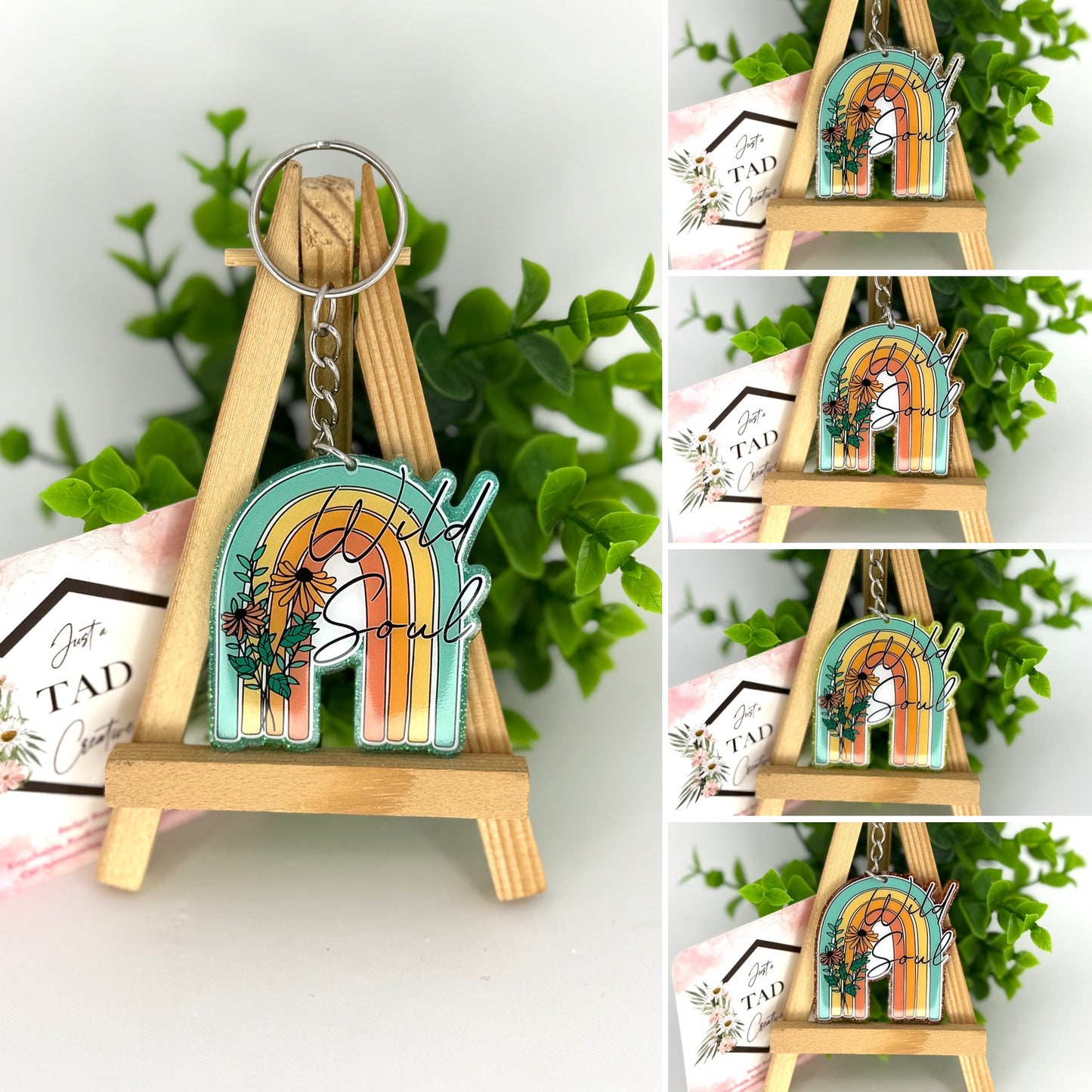 Wild Soul Boho Rainbow Glittered Keychain / Bag Tag