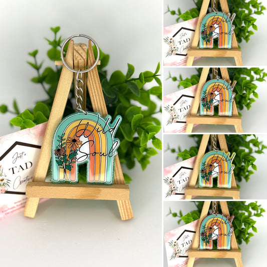 Wild Soul Boho Rainbow Glittered Keychain / Bag Tag