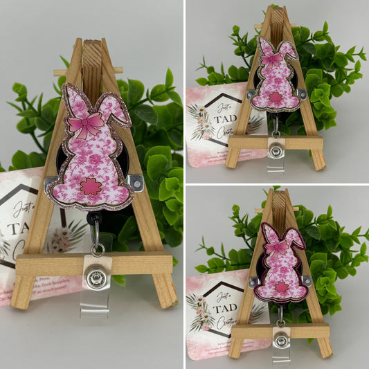 Pink Floral Bunny Silhouette Interchangeable Badge Topper