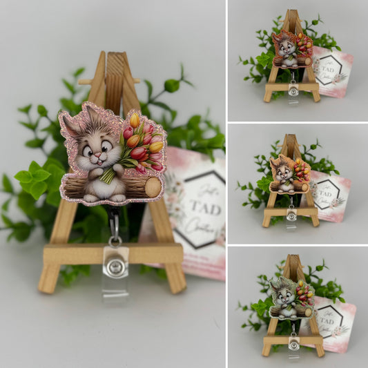 Bunny with Tulip Bouquet Interchangeable Badge Topper