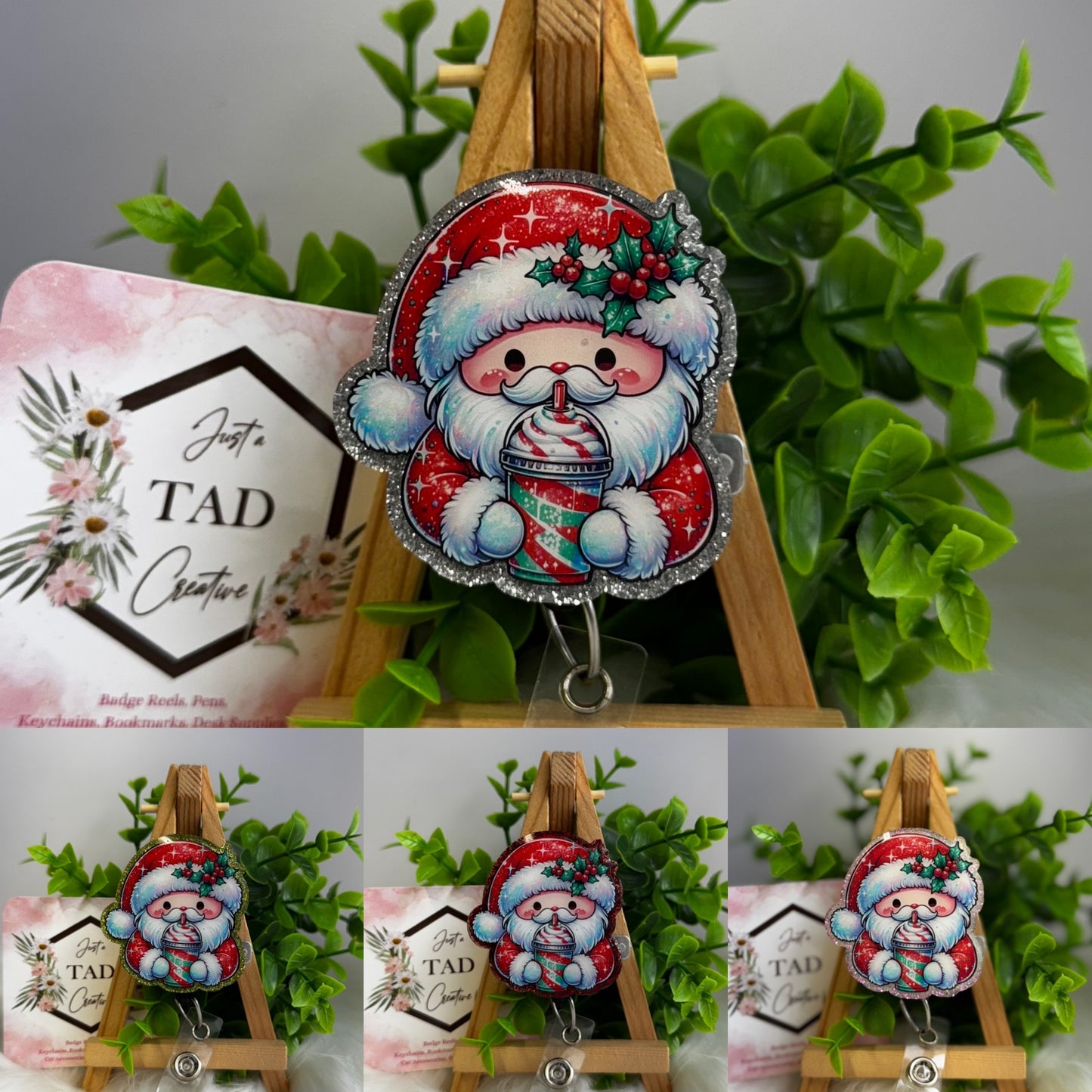 Santa with Christmas Cheer Drink Interchangeable Topper