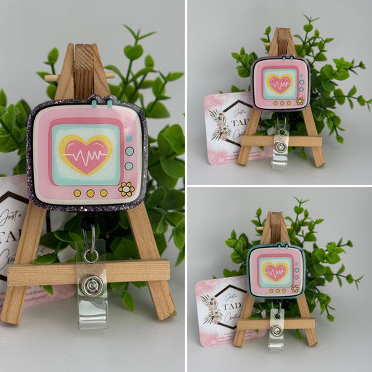 Pastel Heart Monitor Interchangeable Badge Reel Topper