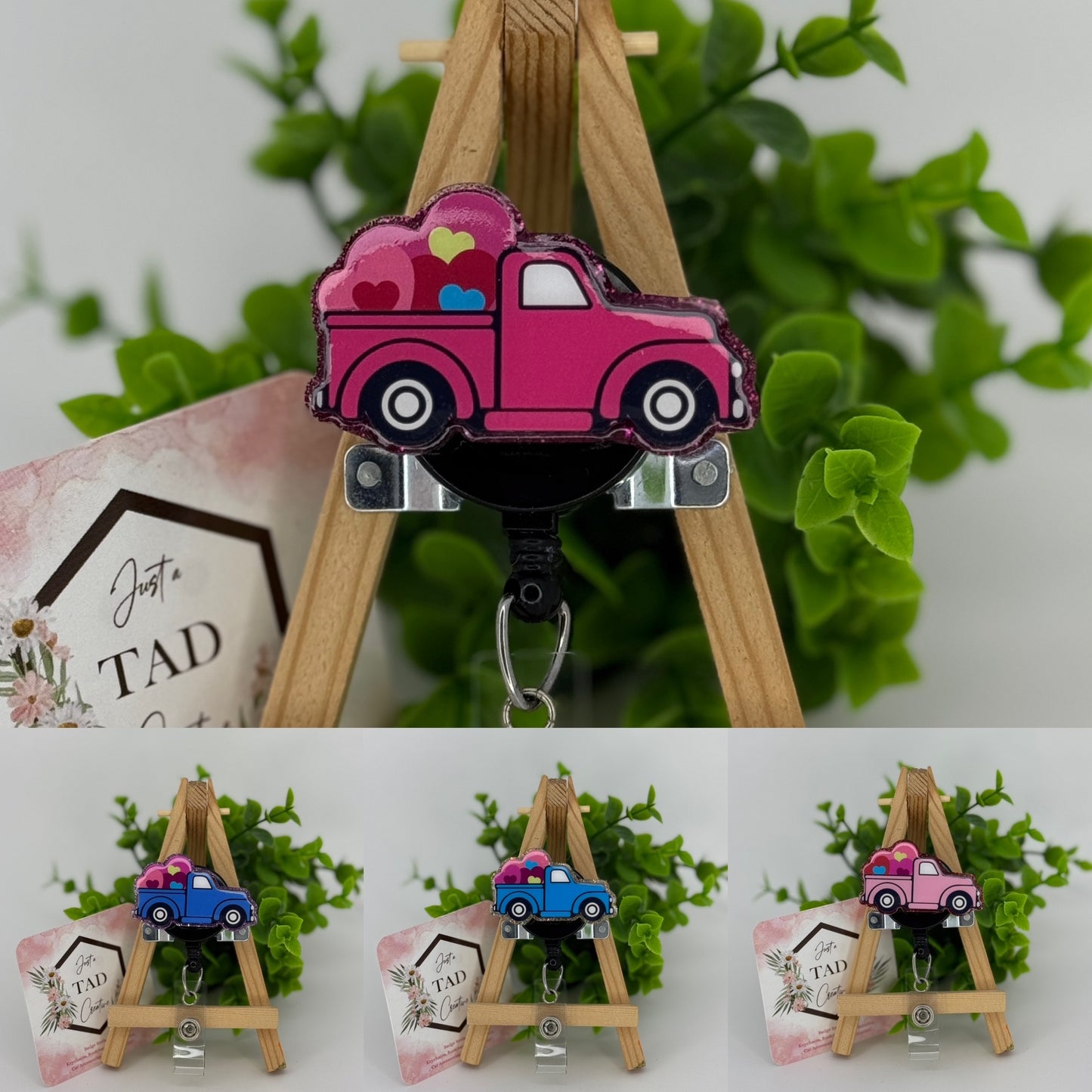 Vintage Truck with Hearts Interchangeable Badge Reel Topper