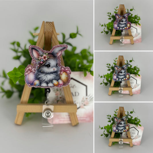 Fluffy Bunny with Eggs Interchangeable Badge Topper