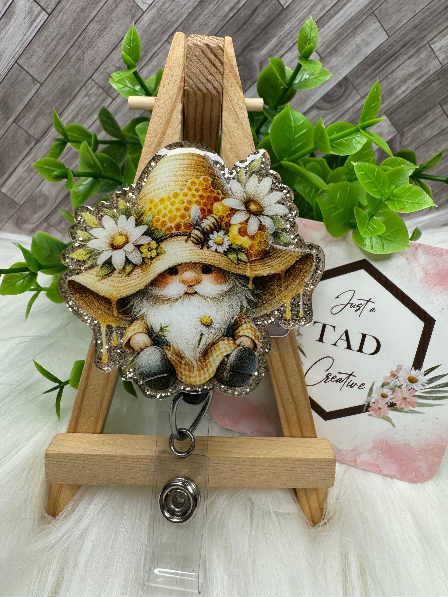 Sunflower Gnome Interchangeable Badge Reel Topper