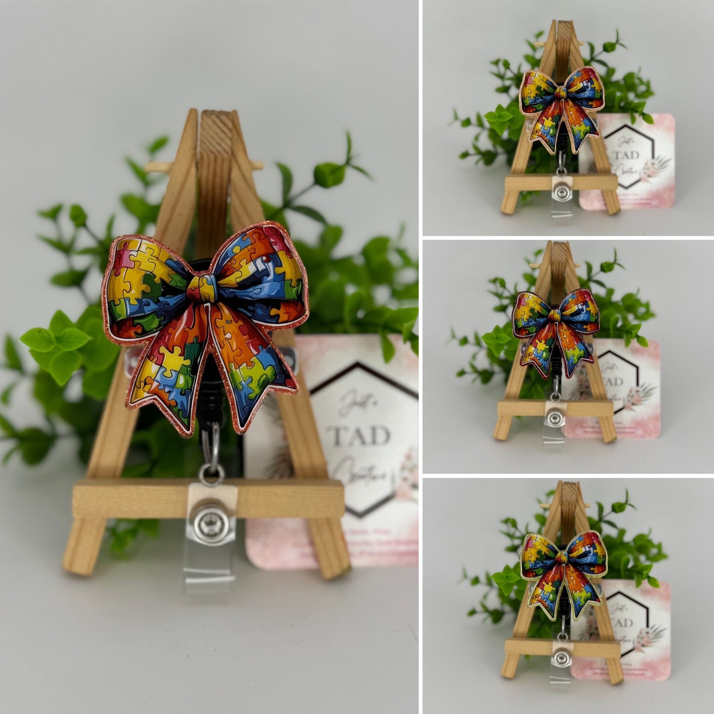 Autism Awareness Puzzle Coquette Bow Interchangeable Badge Topper