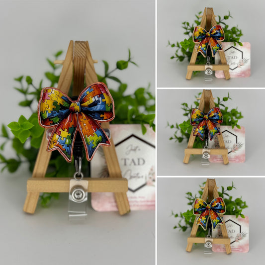Autism Awareness Puzzle Coquette Bow Interchangeable Badge Topper