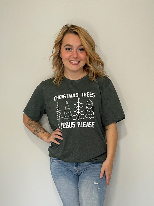 Christmas Trees & Jesus Please Graphic Short Sleeve T-shirt