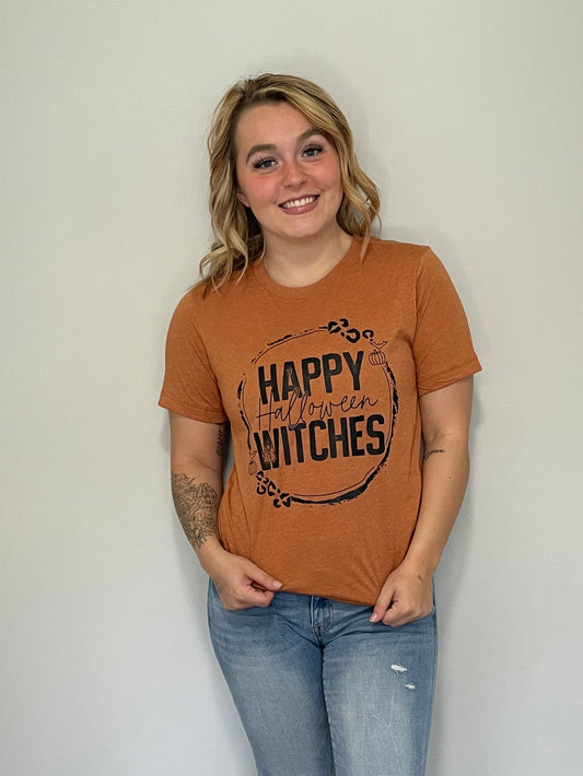 Happy Halloween Witches Graphic Short Sleeve T-shirt