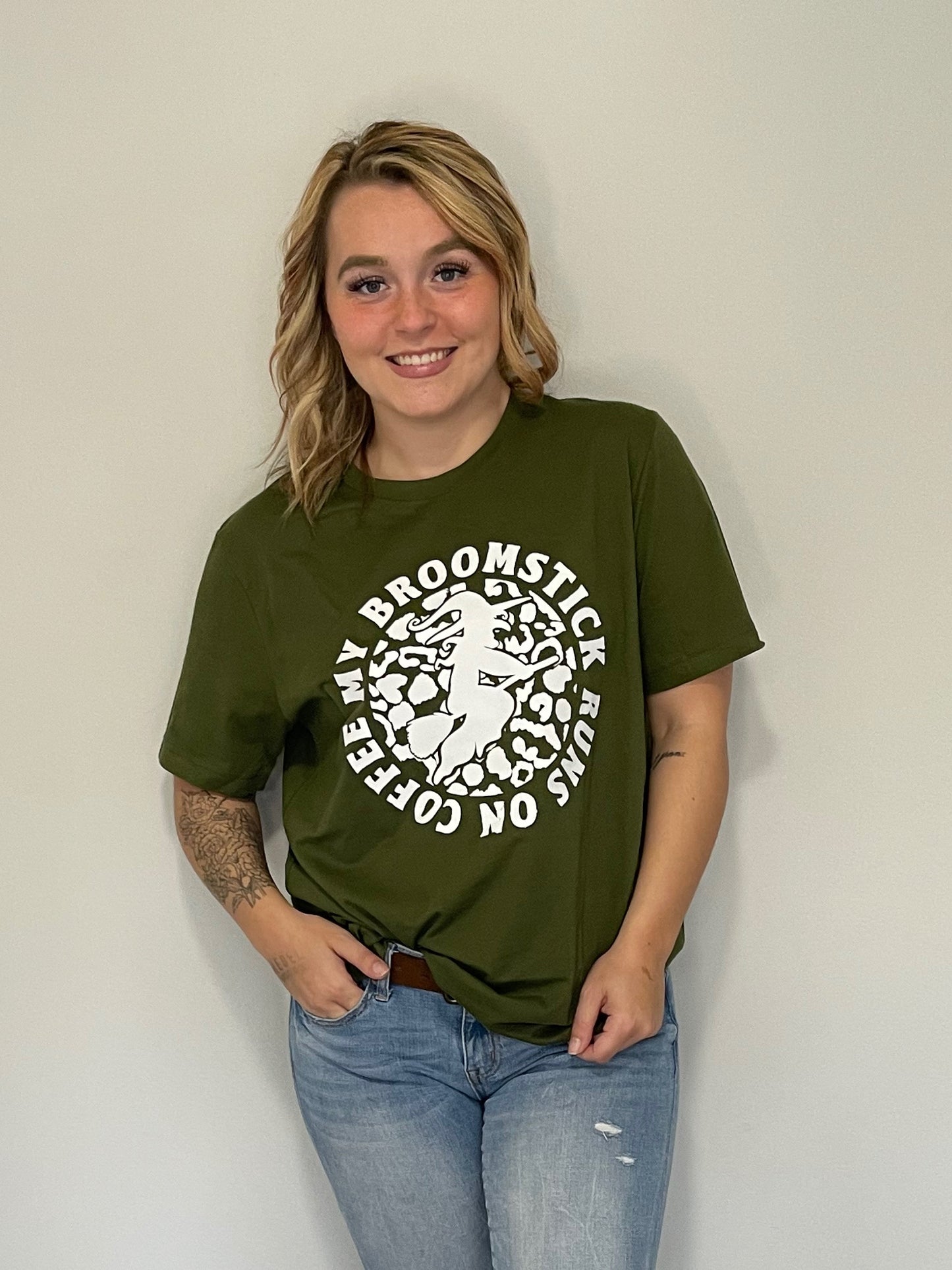 My Broomstick Runs on Coffee Graphic Short Sleeve T-shirt