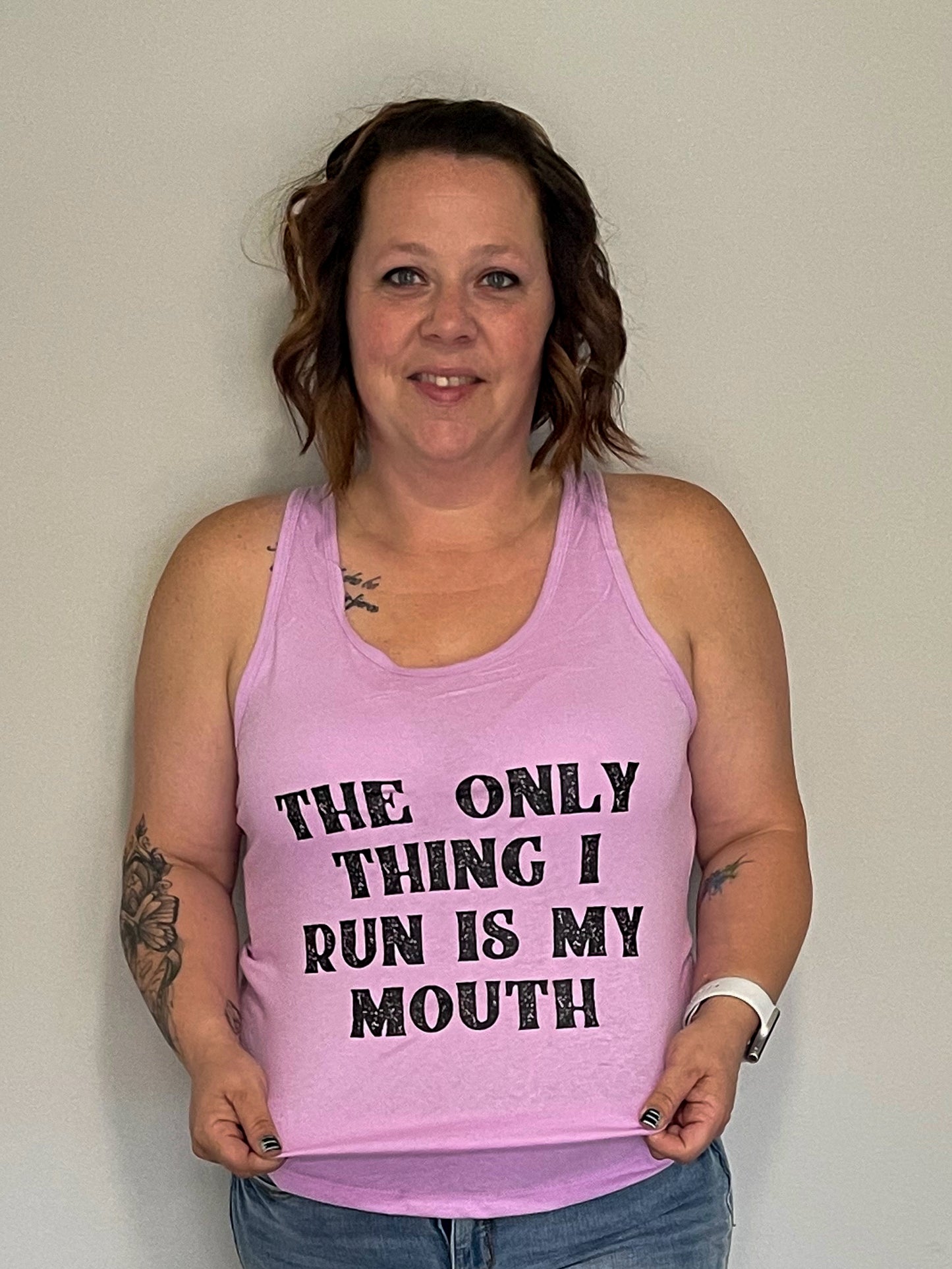 The Only Thing I Run is My Mouth Graphic Racerback Tank