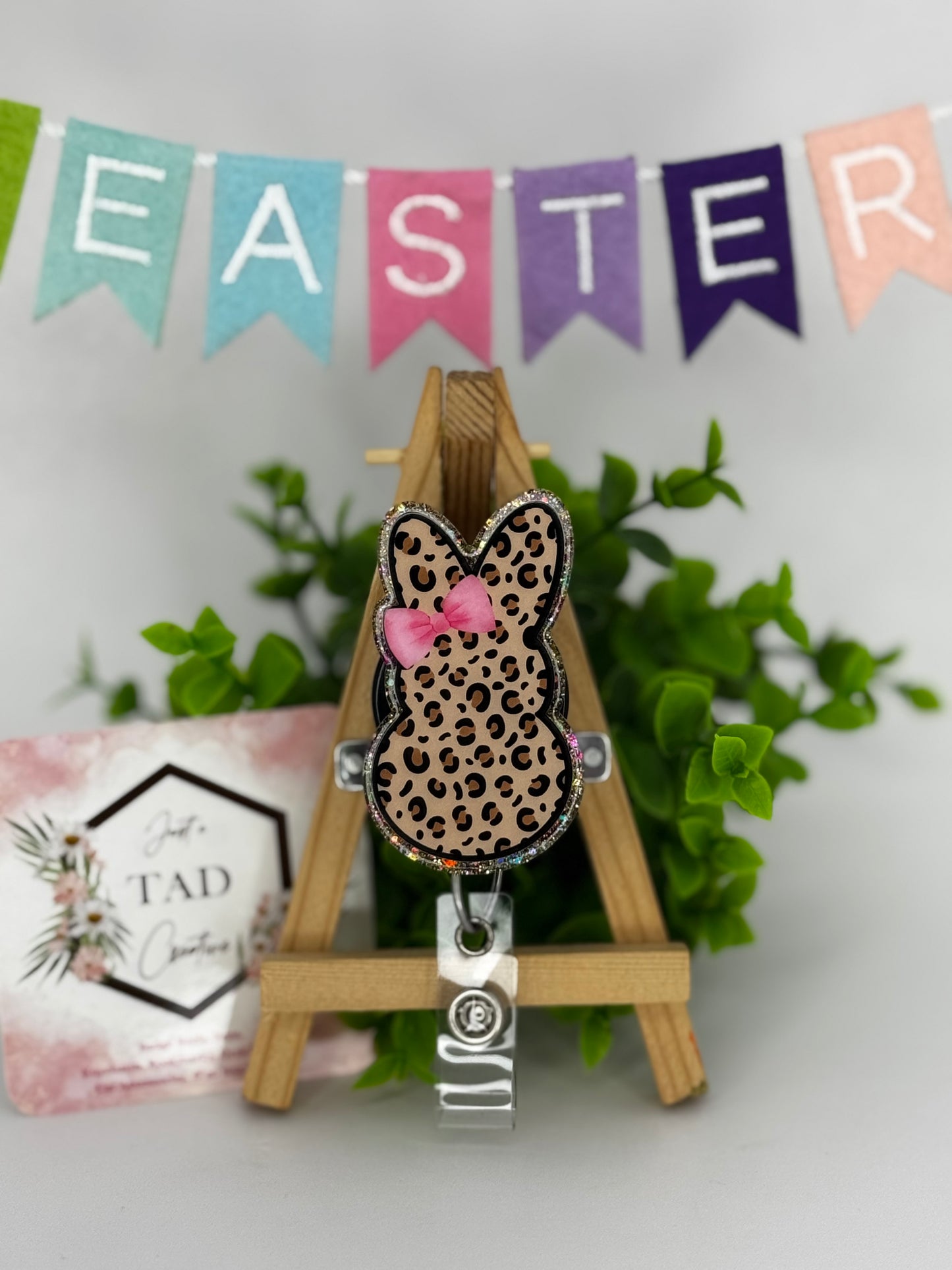 Cheetah Easter Bunny Interchangeable Badge Topper