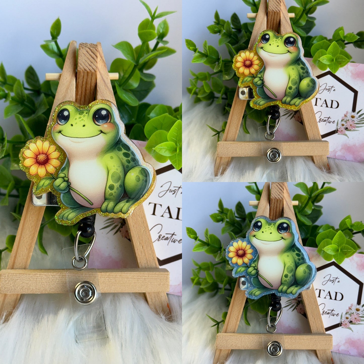 Cute Frog with Flower Glittered Interchangeable Topper