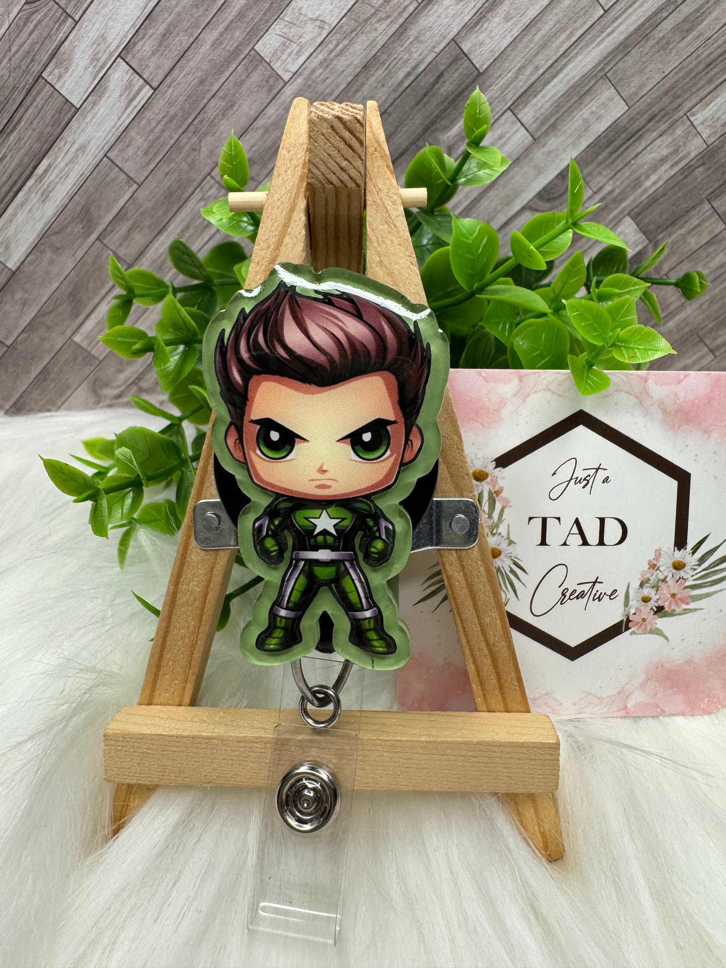 Super Hero GREEN LIGHT Character Interchangeable Badge Reel Topper