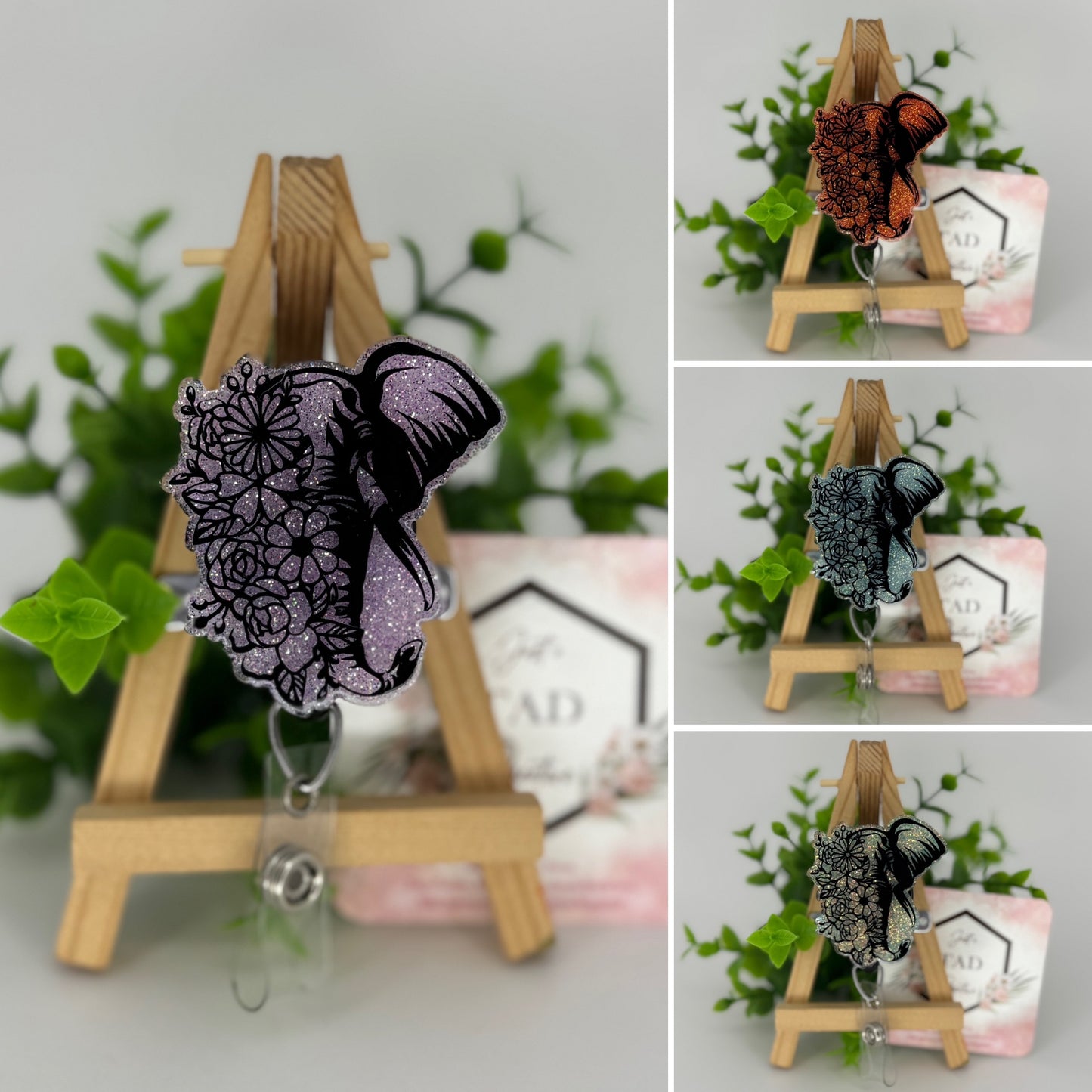 Floral Elephant Interchangeable Badge Topper