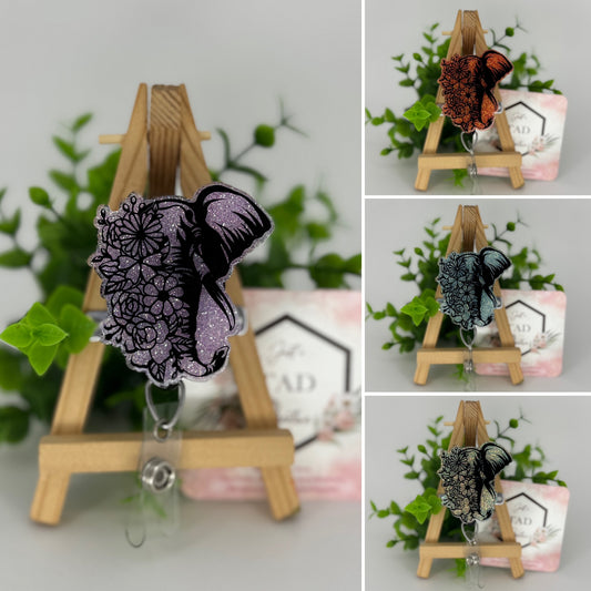 Floral Elephant Interchangeable Badge Topper