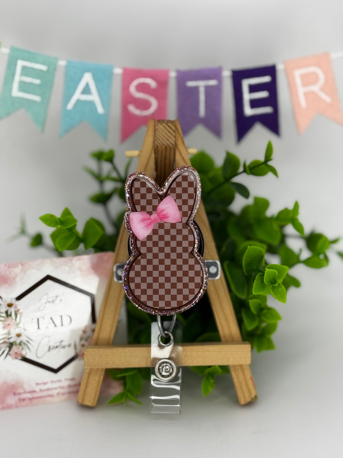 Checkered Easter Bunny Interchangeable Badge Topper