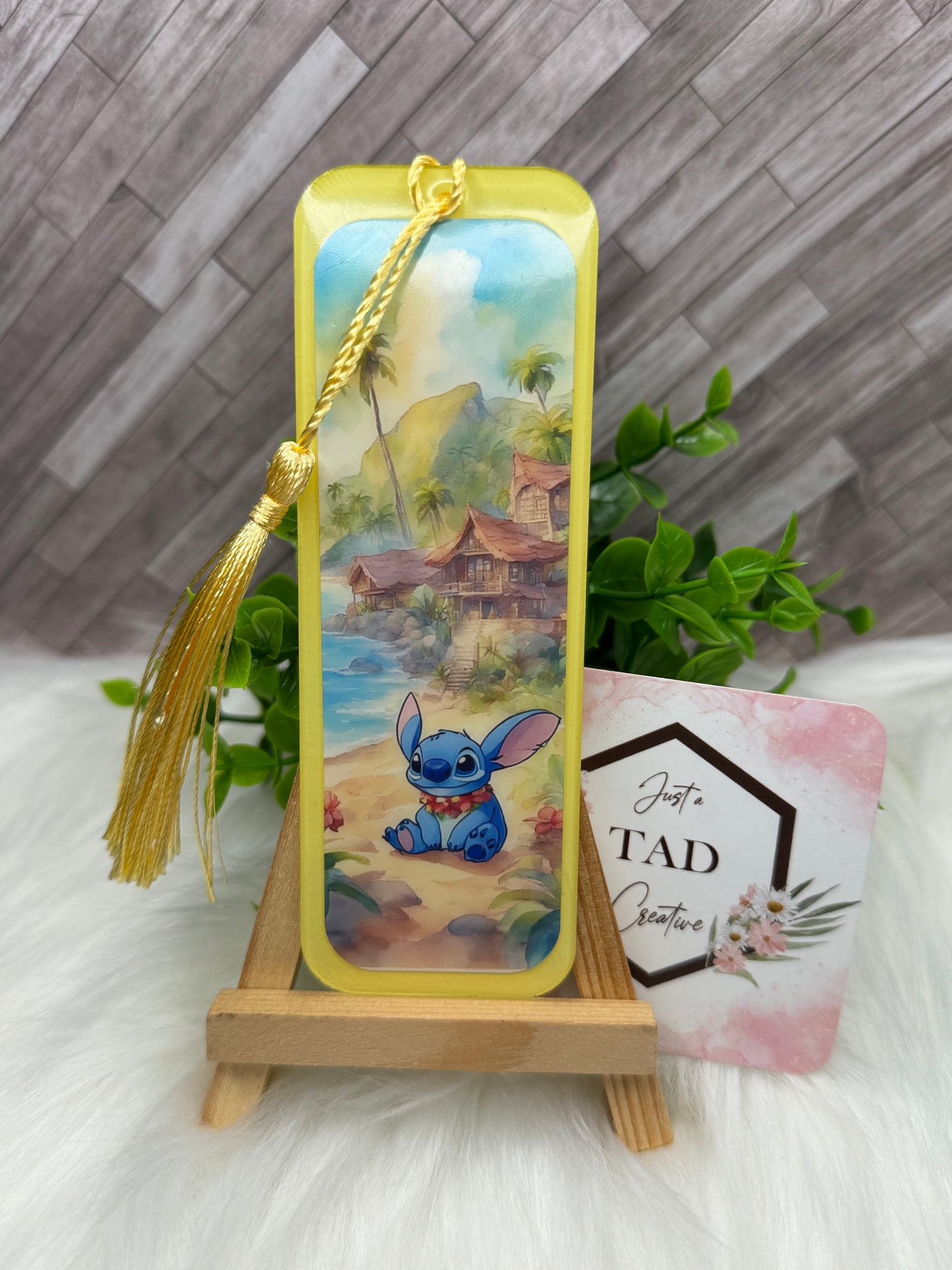 Blue Alien Tropical Glittered Bookmark