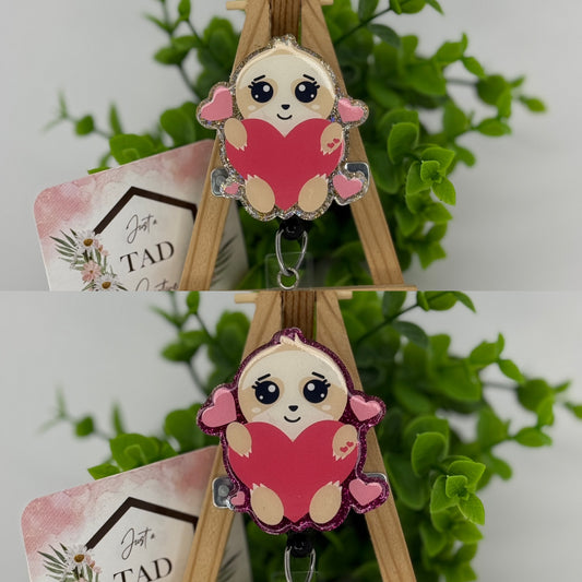 Cute Sloth Holding Heart Glittered Interchangeable Badge Topper