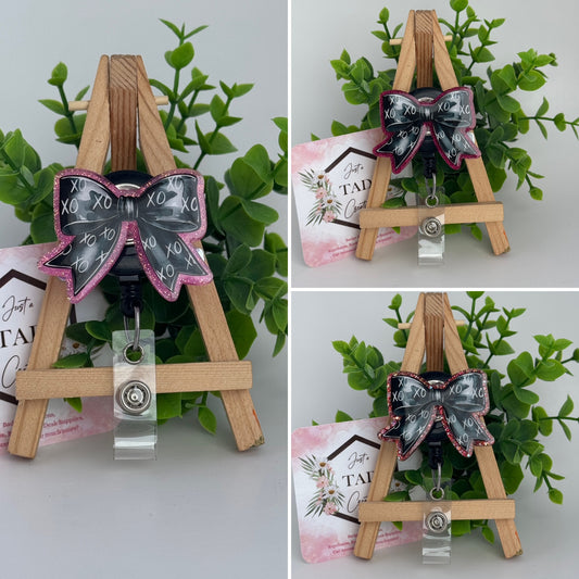 XOXO Black Coquette Bow Interchangeable Badge Topper