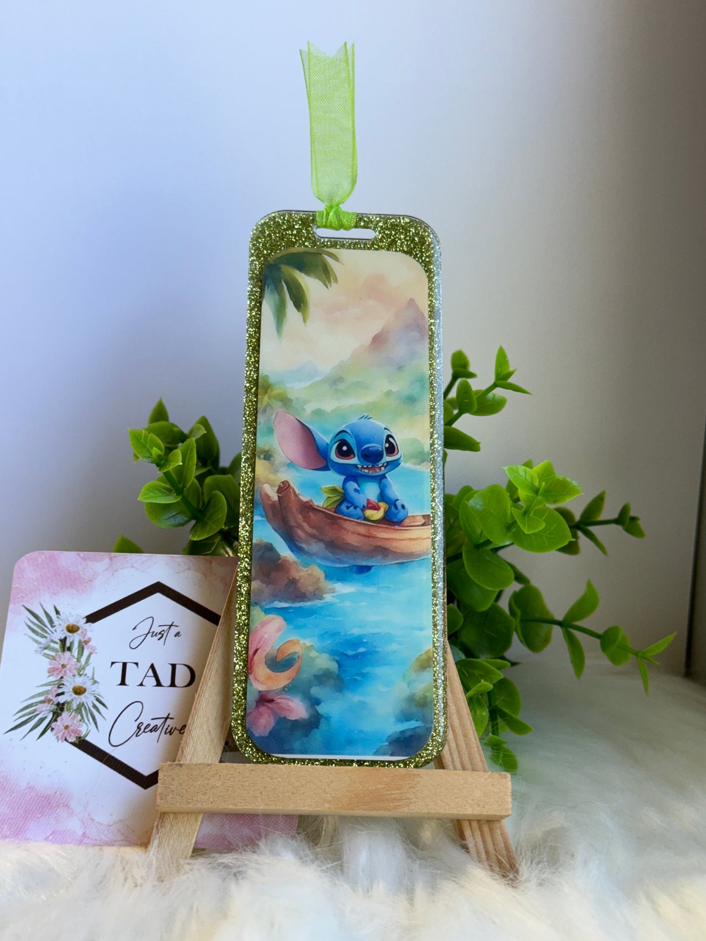Blue Alien Tropical Glittered Bookmark