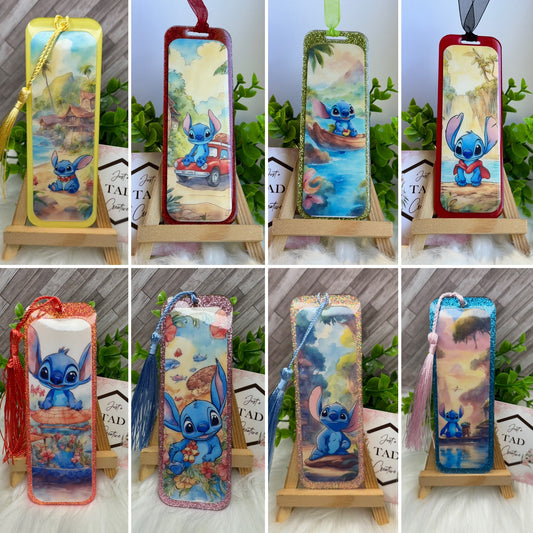 Blue Alien Tropical Glittered Bookmark