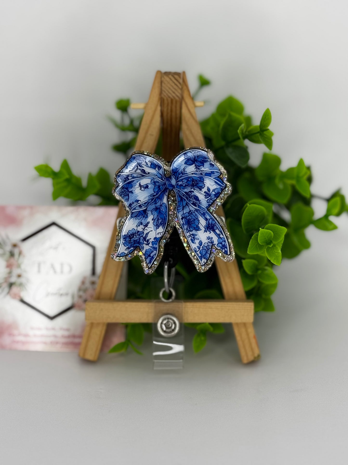 Blue Floral Coquette Bow Interchangeable Badge Topper