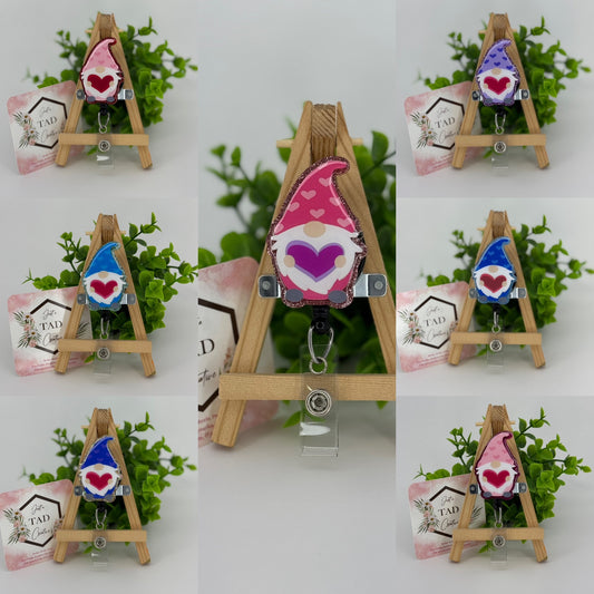 Chubby Gnome Holding Heart Interchangeable Badge Reel Topper