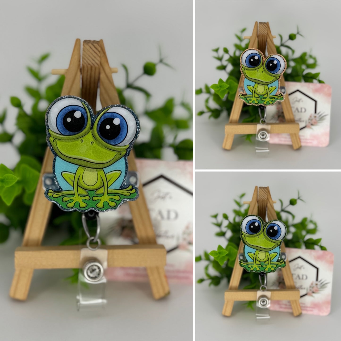 Big Eyed Frog Glittered Interchangeable Badge Reel Topper