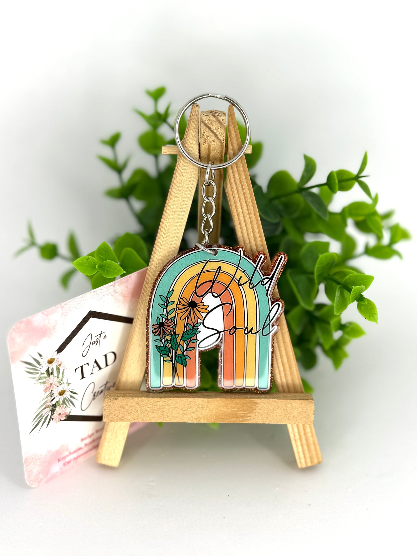 Wild Soul Boho Rainbow Glittered Keychain / Bag Tag