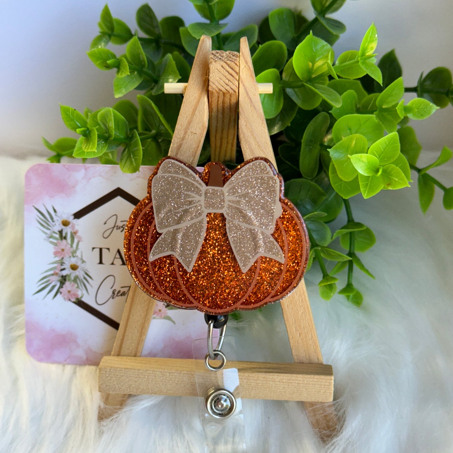 Pumpkin with Bougee Bow Interchangeable Badge Toppers