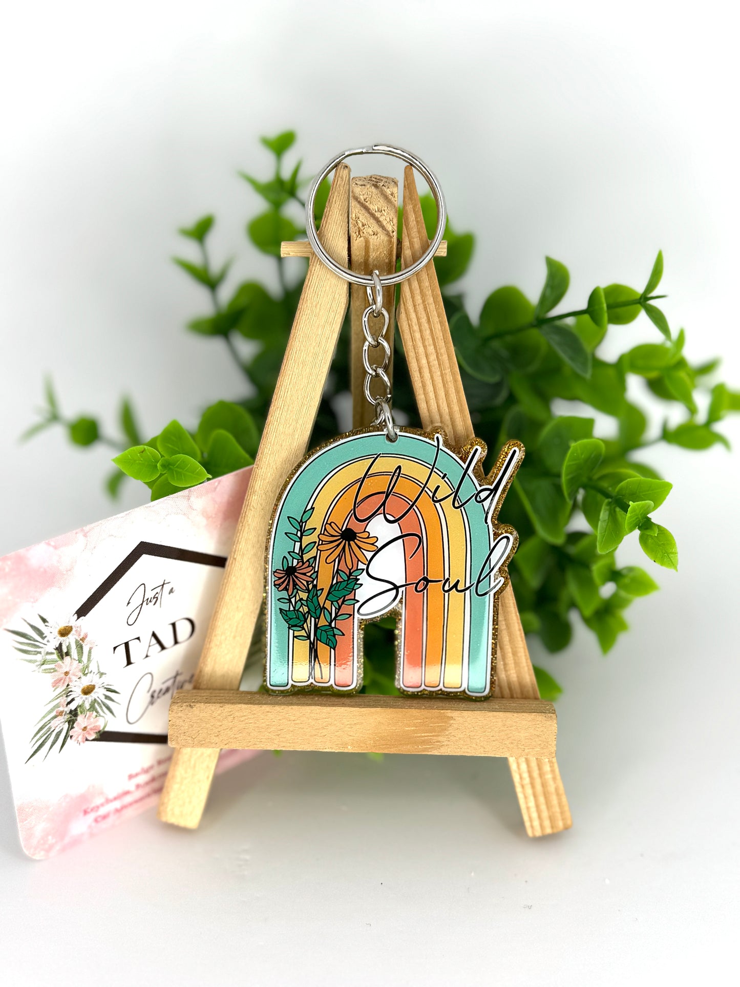 Wild Soul Boho Rainbow Glittered Keychain / Bag Tag