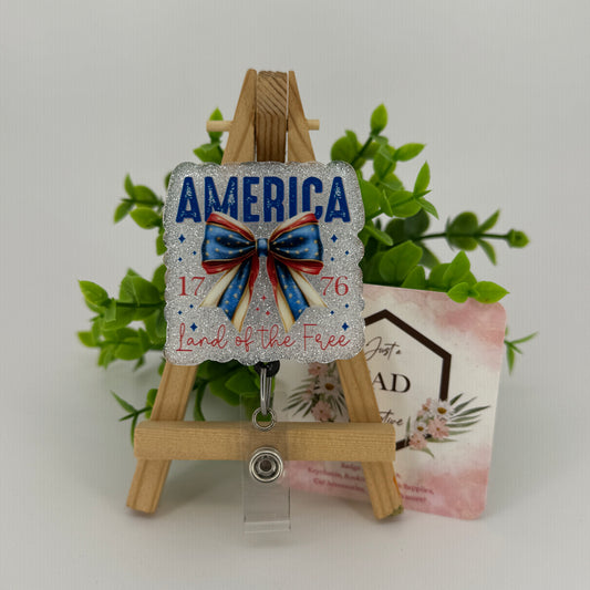 America - Land of the Free Glittered Interchangeable Badge Topper