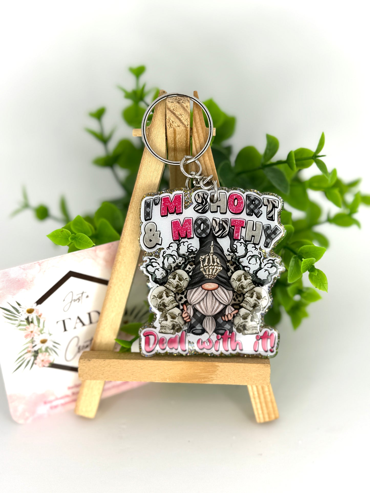 Short & Mouthy Gnome Adult Glittered Keychain / Bag Tag