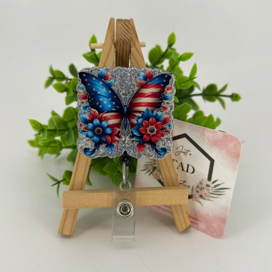 Butterfly American Flag Design Interchangeable Badge Topper