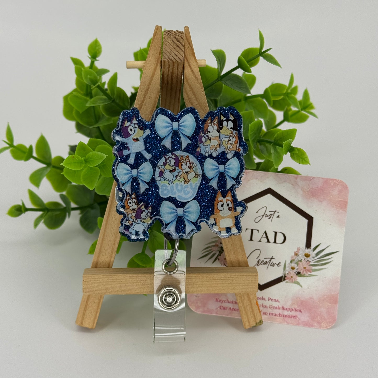 Blue Dog Bow Design Interchangeable Badge Reel Topper