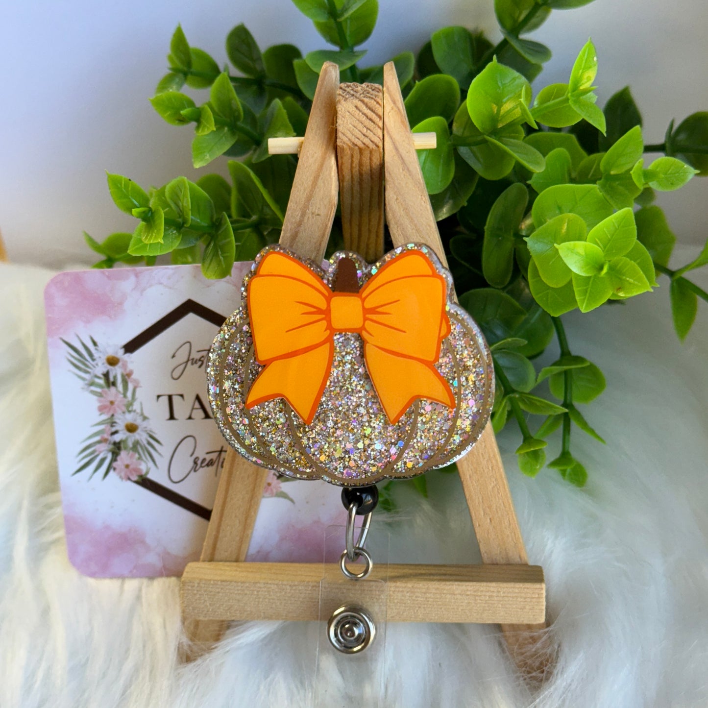 Pumpkin with Bougee Bow Interchangeable Badge Toppers