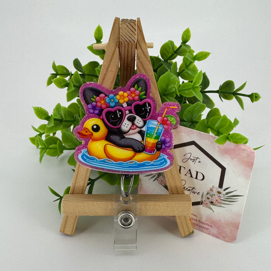 Pup in a Pool Float Interchangeable Badge Topper