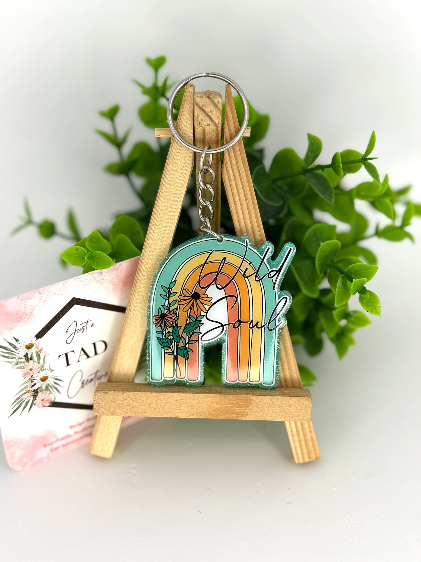 Wild Soul Boho Rainbow Glittered Keychain / Bag Tag