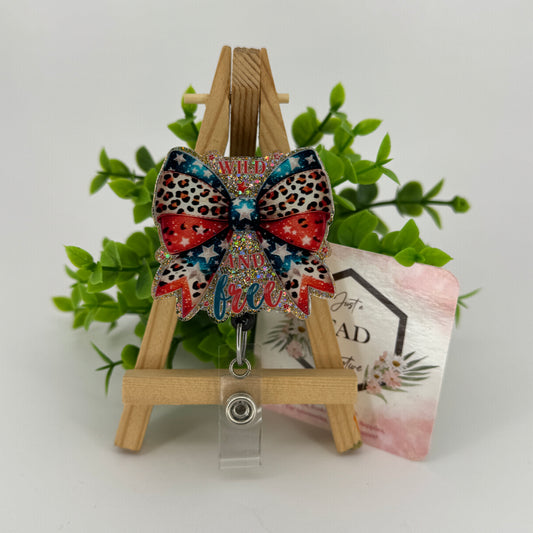 Wild & Free Patriotic Cheetah Print Bow Interchangeable Badge Topper