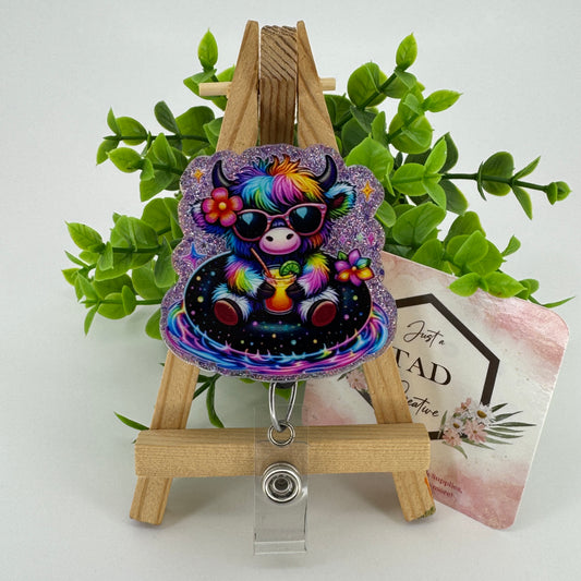 Colorful Cow in a Pool Float Interchangeable Badge Topper