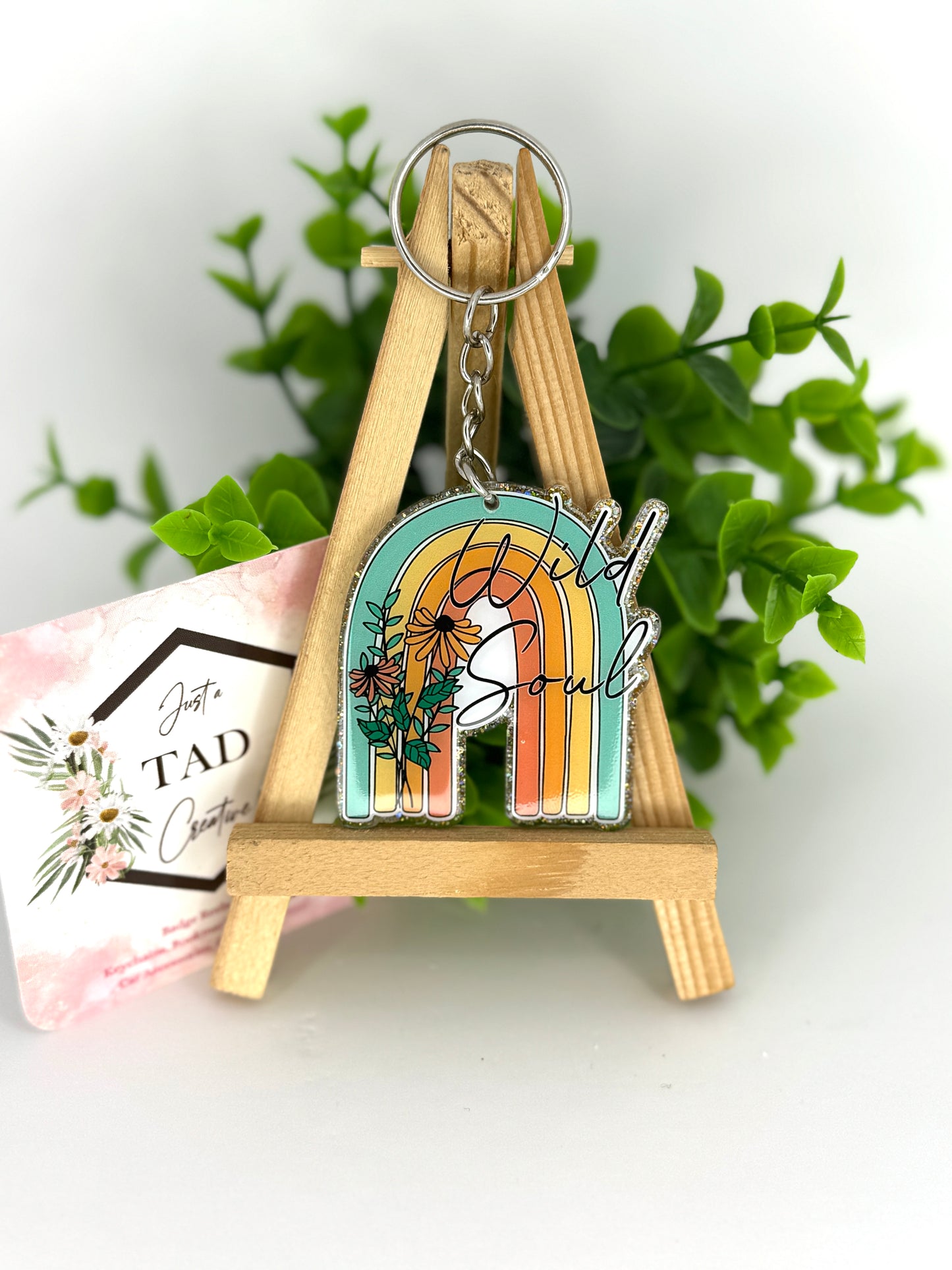 Wild Soul Boho Rainbow Glittered Keychain / Bag Tag