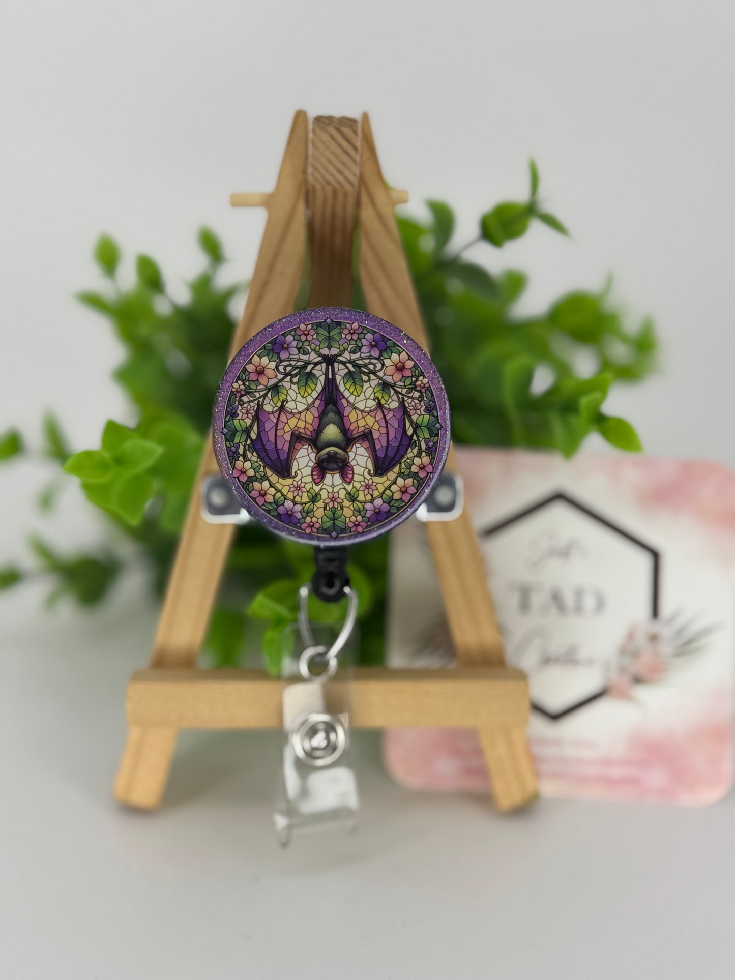 Hanging Bat Stained Glass Interchangeable Badge Reel Topper